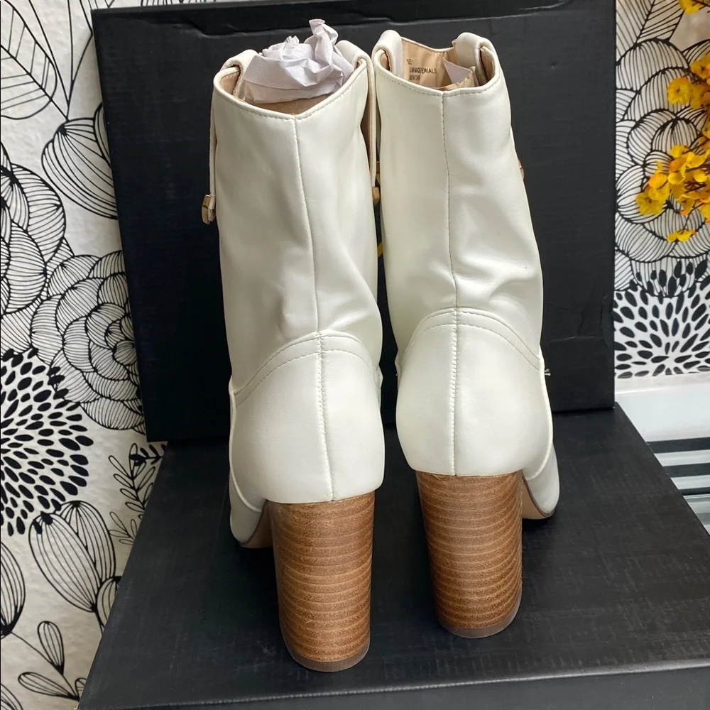 White Block Heel Ankle Booties - Picture 6 of 8